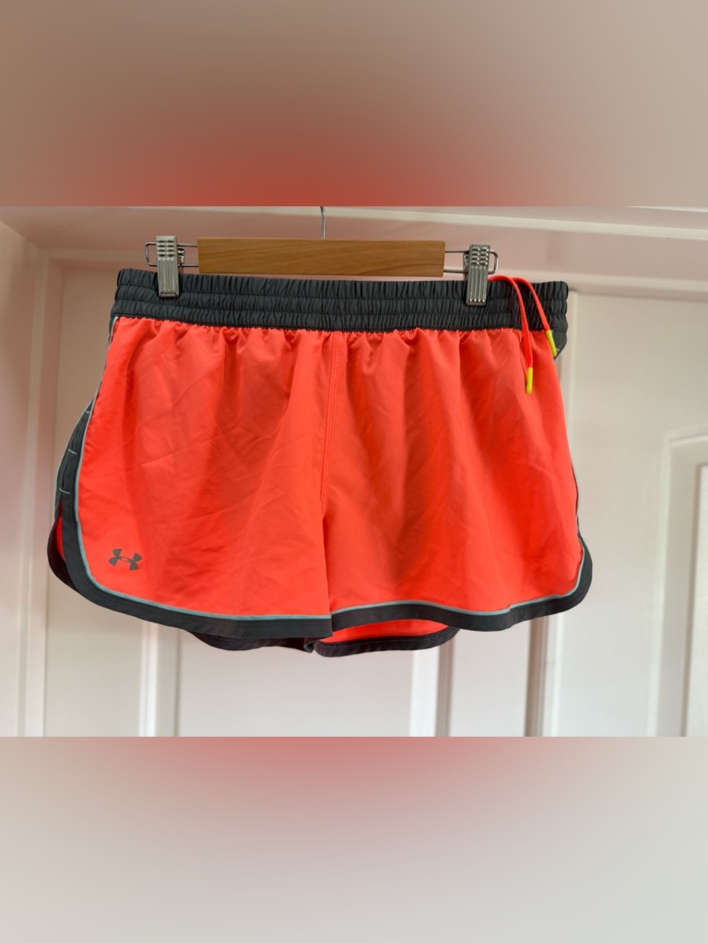 Under Armour Women’s Coral Athletic Running Shorts with Dark Gray Waist